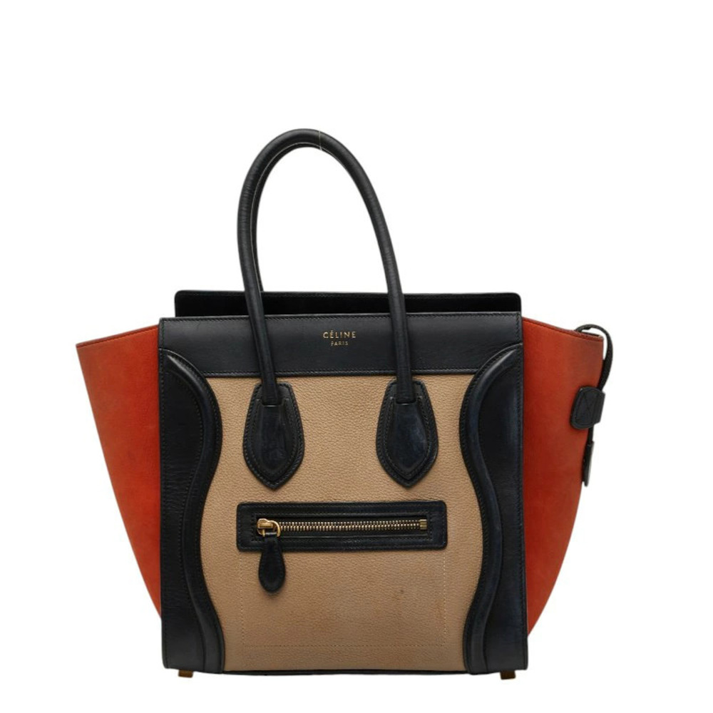 Celine Luggage Tote Shopper Handbag Tote Bag Beige Cream Black Orange Leather